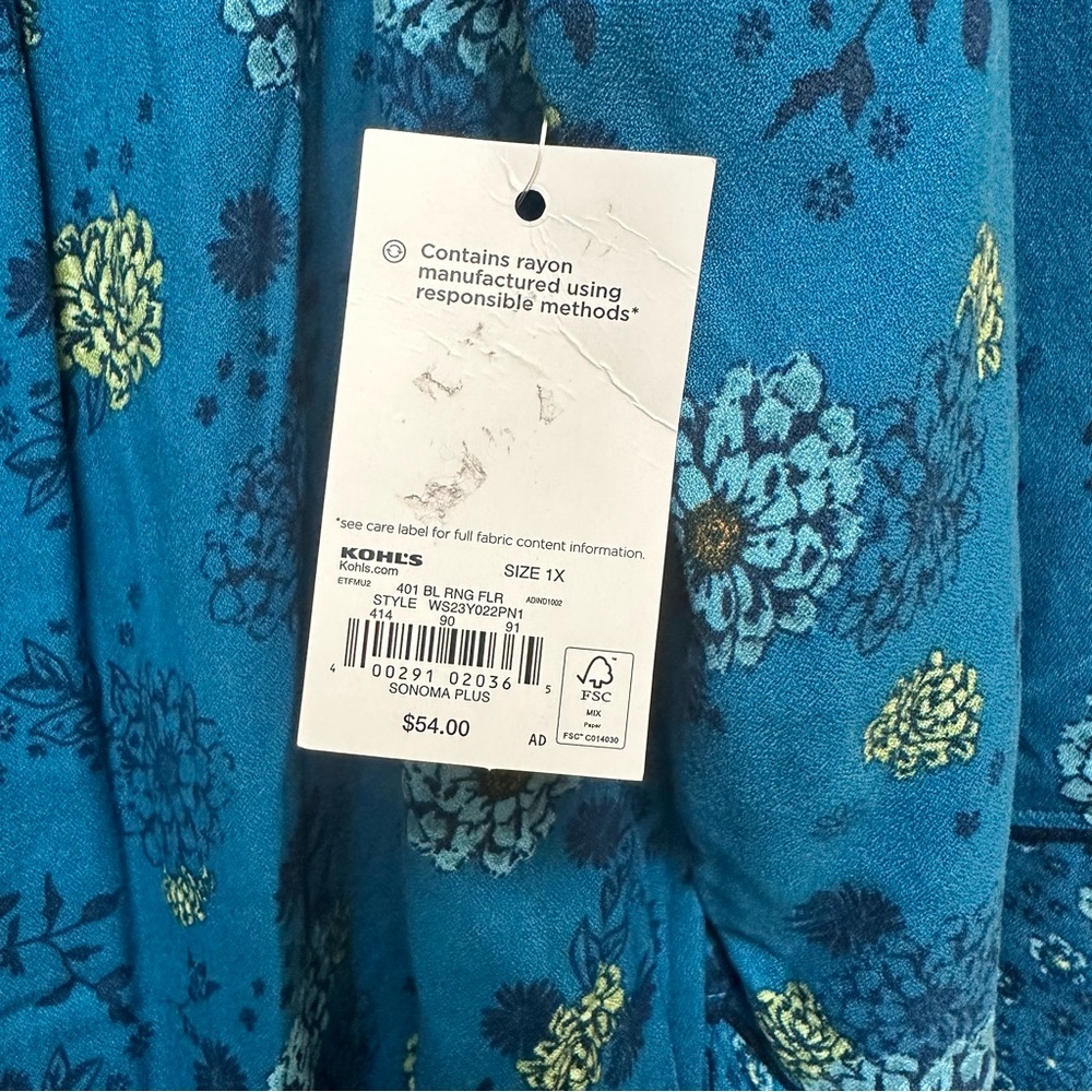 Sonoma Boho Floral Dress Blue Size 1X NWT Peasant Prairie Tiered Flowy Tunic - Picture 5 of 11